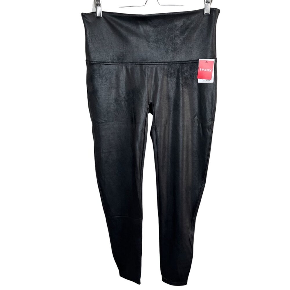 Spanx Black Faux Leather Slimming Leggings Plus Size 2X 2437p